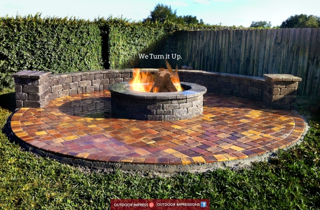 Fire Pit with Patio Paver and Stack Stone Wall